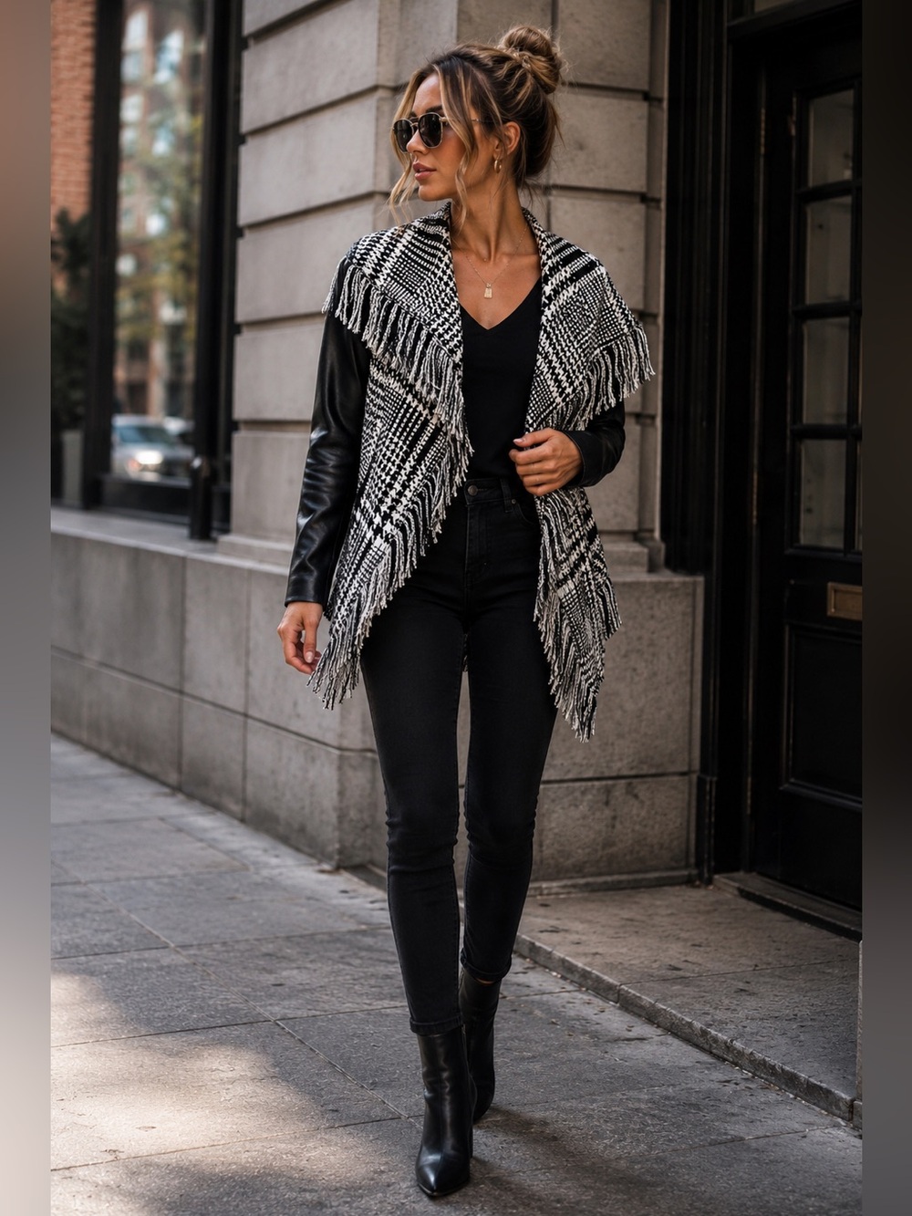 XS guess sweater faux leather with fringe on front classic and stylish​